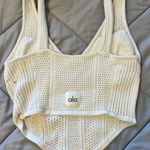 ALO Yoga Cream Cropped Knit Tank Top